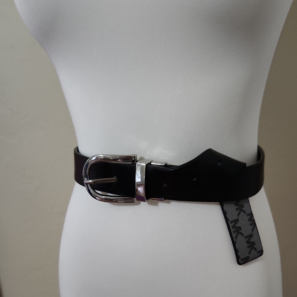Reversible Michael Kors Black Belt with Silver Buckle